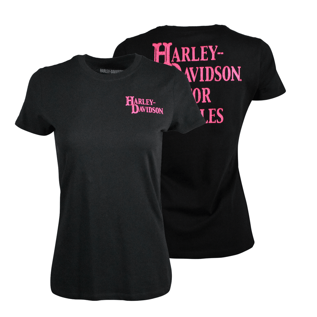 HD Branded Women's Black Pink Logo Graphic Print Short Sleeve Tee (S16)