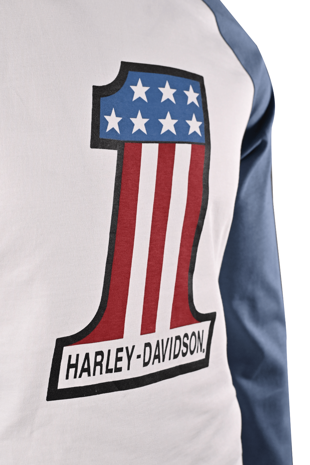 HD Branded Men's T-Shirt Blue #1 Race Raglan Graphic Long Sleeve (S28)