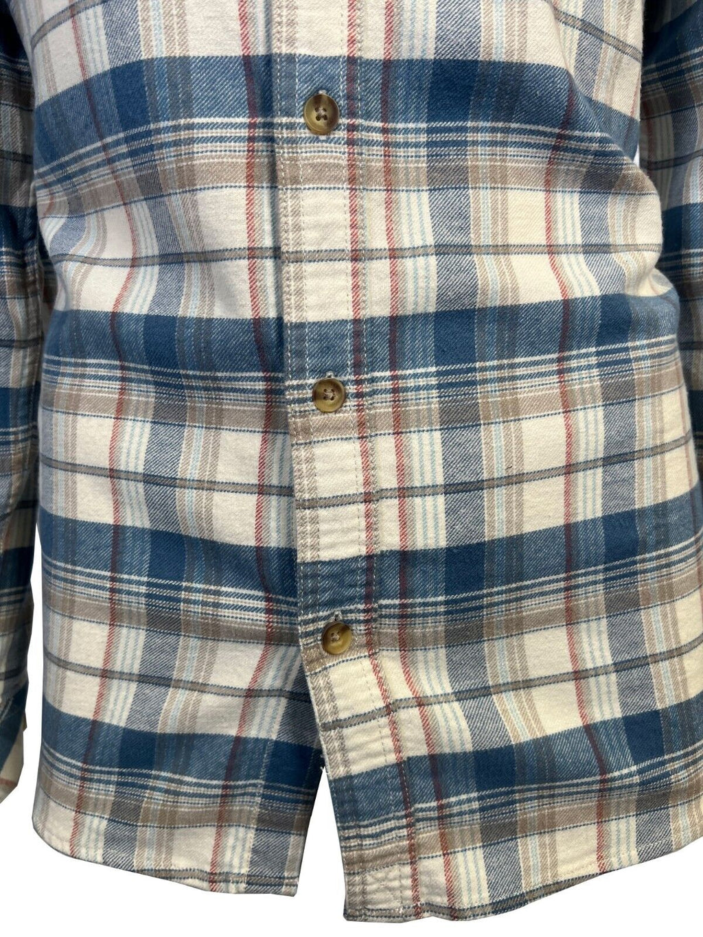 O'Neill Men's Cream Khaki Blue Shirt Redmond Plaid Stretch Flannel L/S (S34)