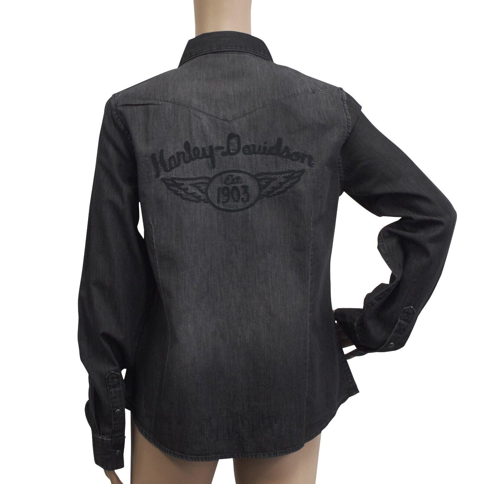 HD Branded Women's Charcoal Circular Stud Denim L/S Woven Shirt