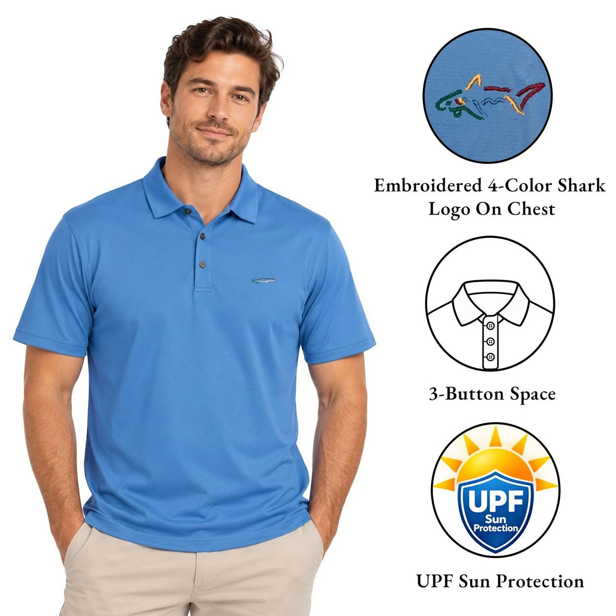 Greg Norman Men's Blue T-Shirt - Polo Play Dry UPF Performance Fabric S/S (S17)