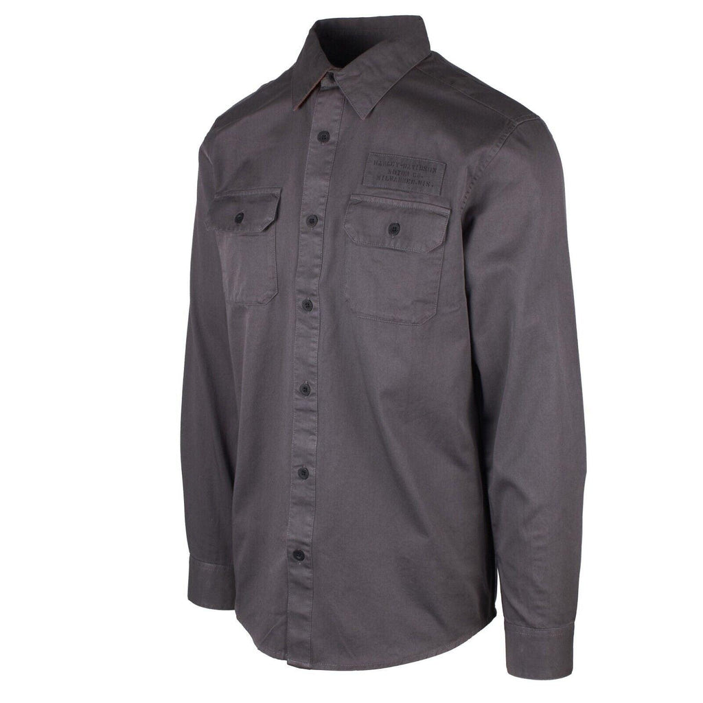 HD Branded Men's Steel Blue Stencil L/S Woven Shirt (S46)