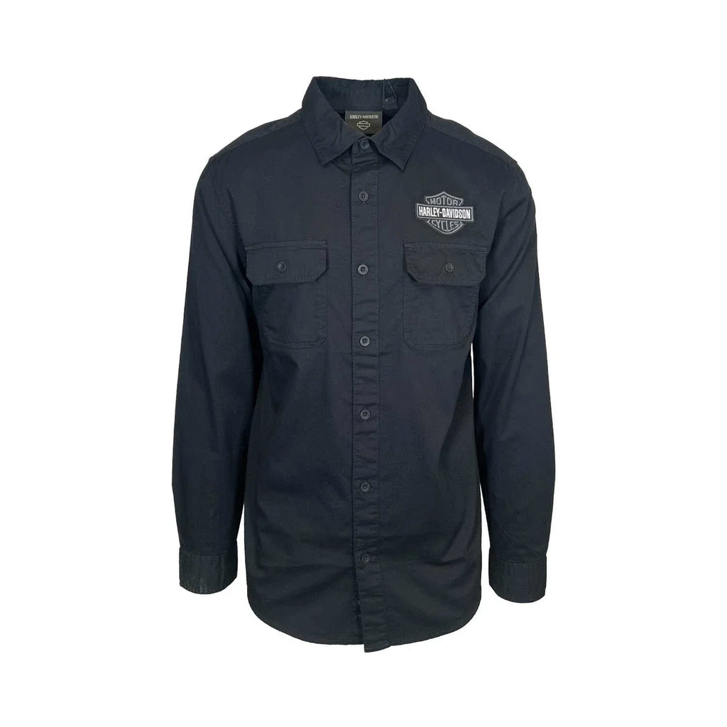 HD Branded Men’s Black Shirt Bar & Shield Solid Long Sleeve (353)