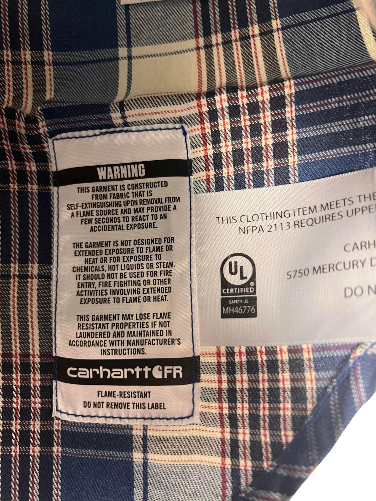 Carhartt FR Men’s Blue & White Plaid Shirt Rugged Flex Workwear L/S CAT 2 (S373)