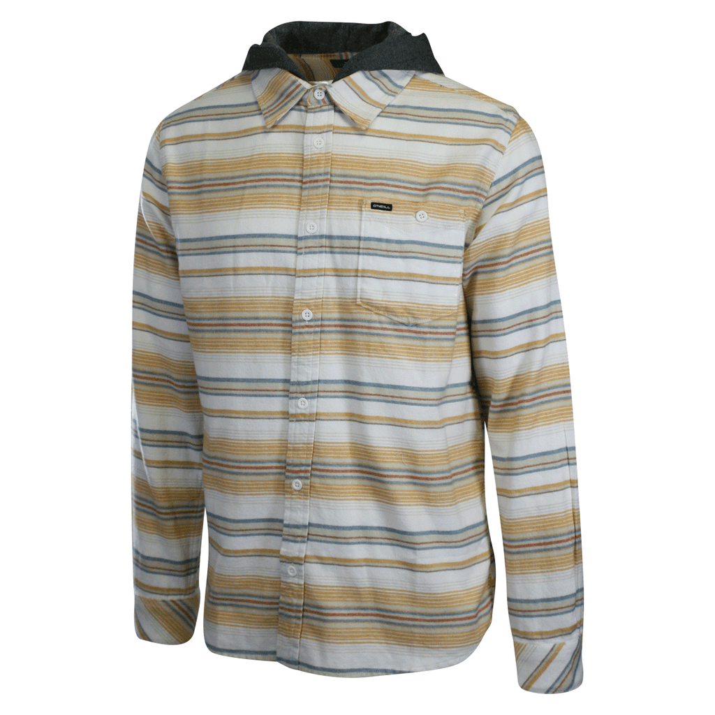 O'Neill Men's Cream Flannel Shirt Redmond Hooded Horizontal Striped (S19)