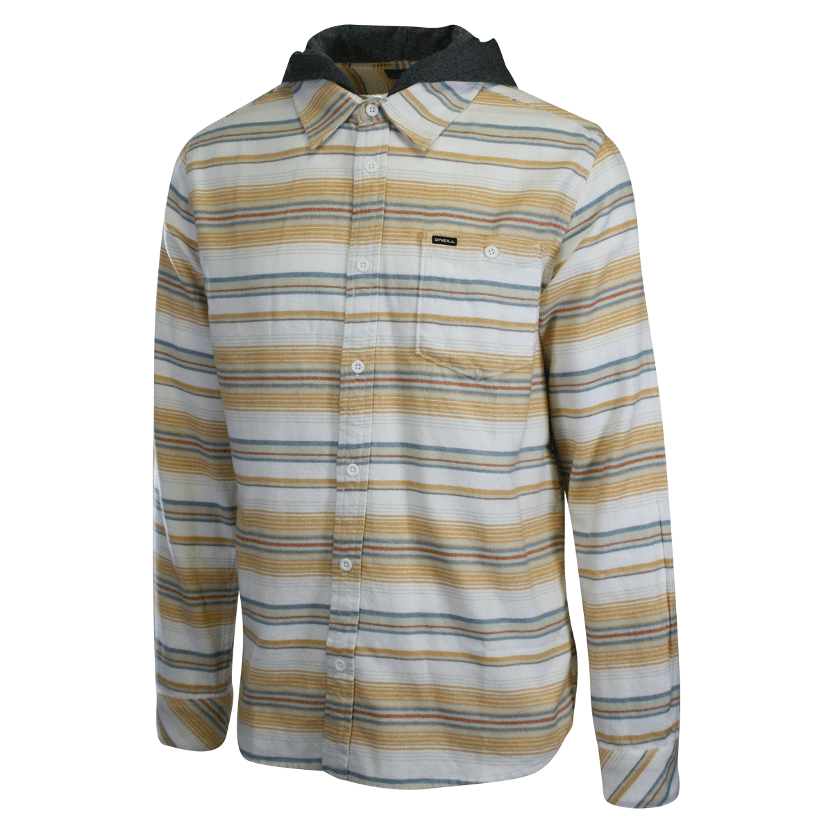 O'Neill Men's Cream Flannel Shirt Redmond Hooded Horizontal Striped (S19)