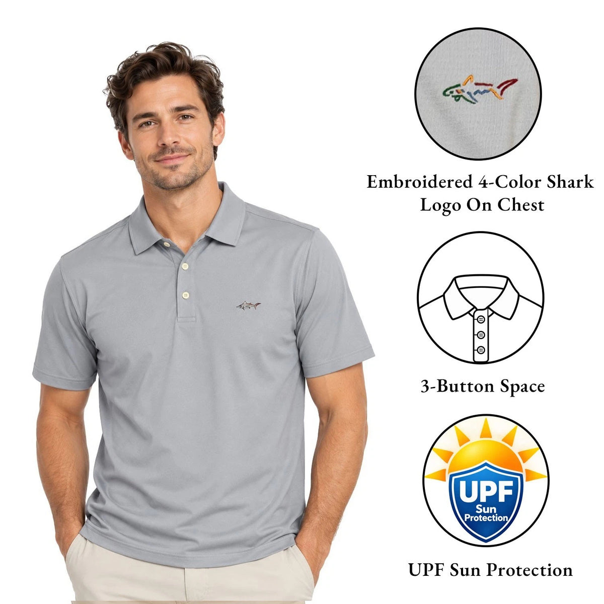 Greg Norman Men's Light Blue T-Shirt - Polo Play Dry UPF Performance Tee (S20)