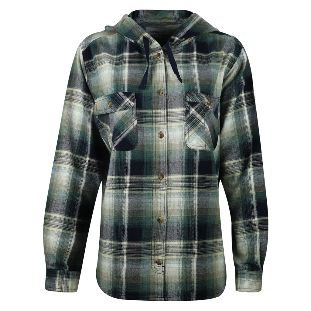 Carhartt Women's Forrest Green Navy Cream Plaid Hooded L/S Woven Shirt