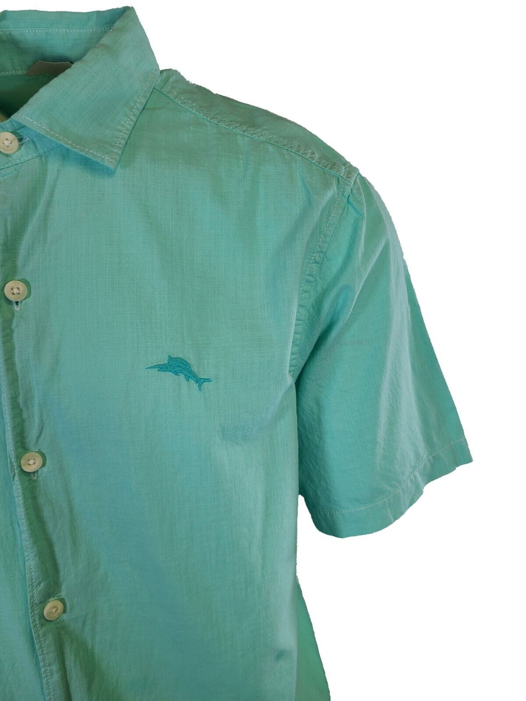 Tommy Bahama Men's Gentle Breeze Teal Green Shirt Logo Short Sleeve Button (S02)