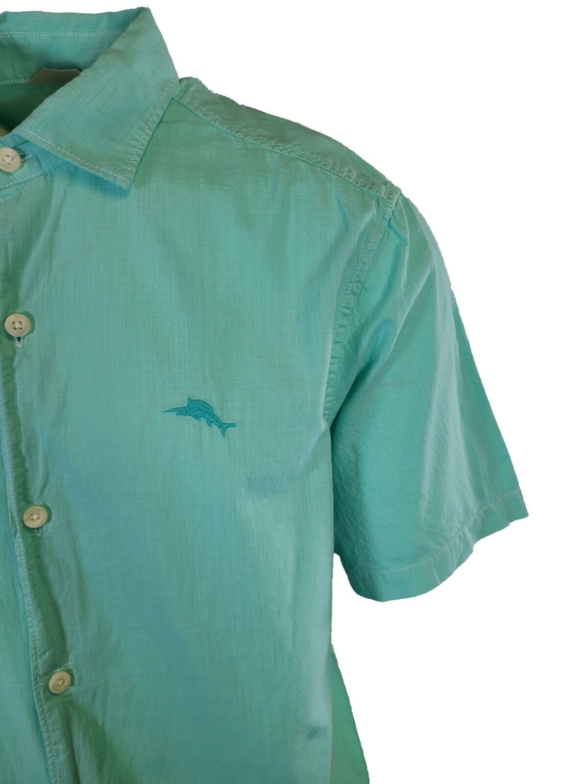 Tommy Bahama Men's Gentle Breeze Teal Green Shirt Logo Short Sleeve Button (S02)