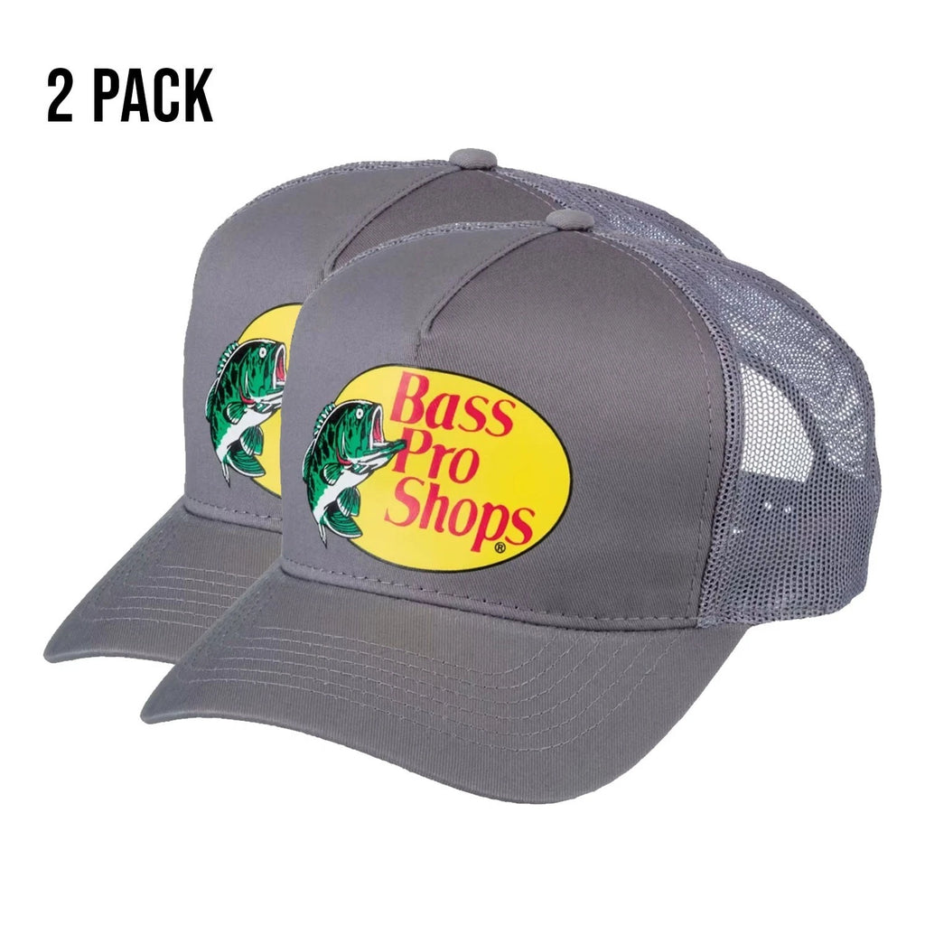 Bass Pro Shops Club Cap Grey Snapback Outdoor Trucker Hat- 2 Pack (S11)