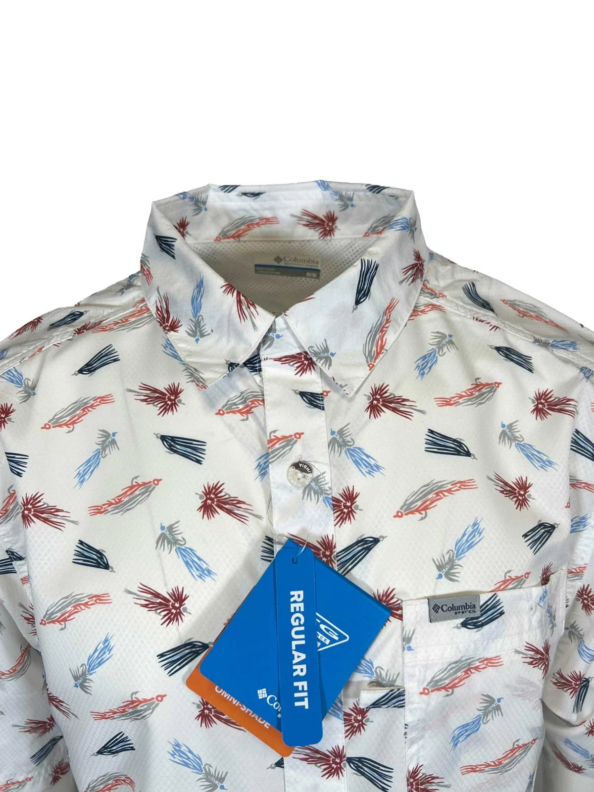 Columbia Men's White Fly Pride Shirt PFG Super Slack Tide Camp S/S (111)
