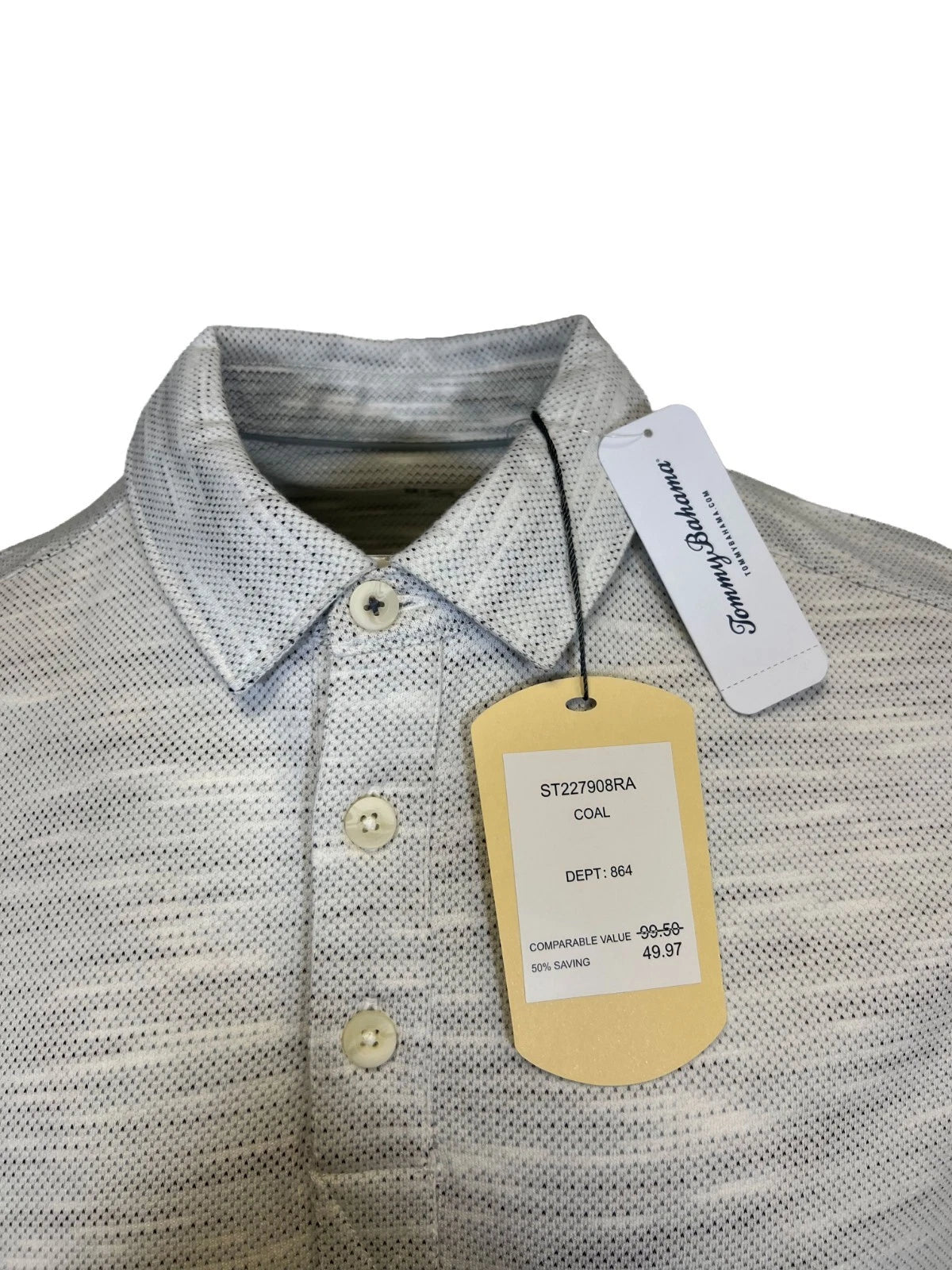 Tommy Bahama Men's Coal T-Shirt Ocean Sails Knit Polo 3 Buttons S/S Tee (S61)