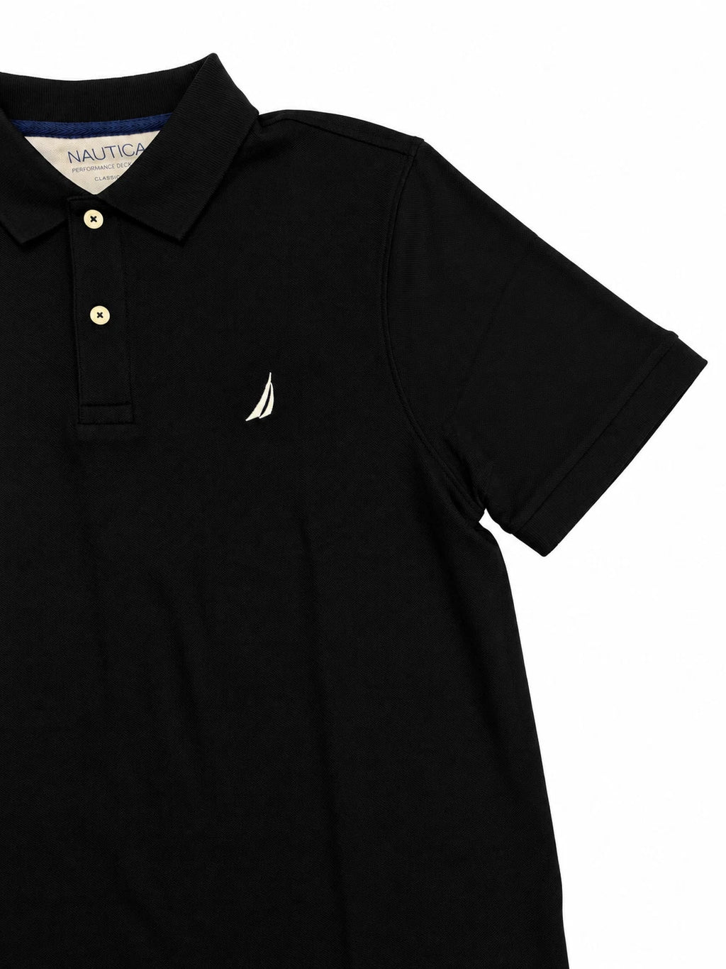 Nautica Men's True Black T-Shirt - Solid Deck Polo Tee S/S (S19)