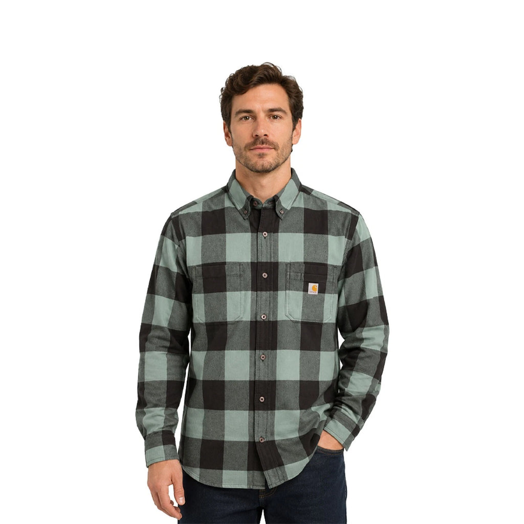 Carhartt Men's Slate Green Plaid Shirt Relaxed Fit Flannel L/S (S360)