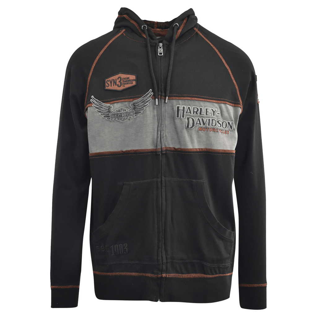 HD Branded Men's Hoodie Black Iron Block Distressed Full Zip (S08)