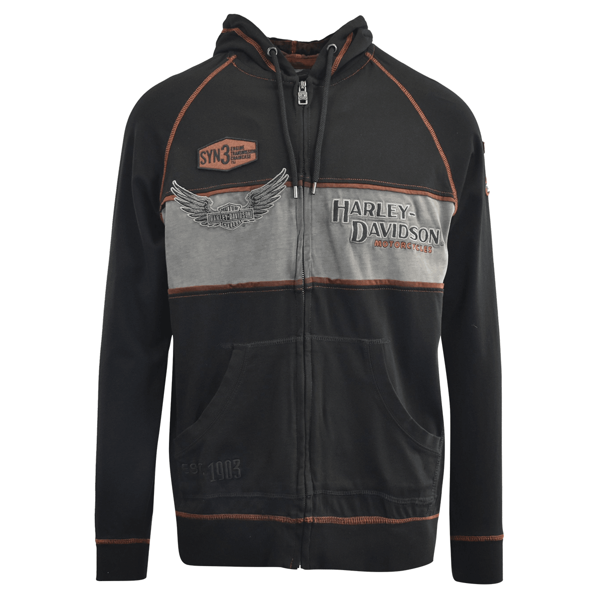 HD Branded Men's Hoodie Black Iron Block Distressed Full Zip (S08)