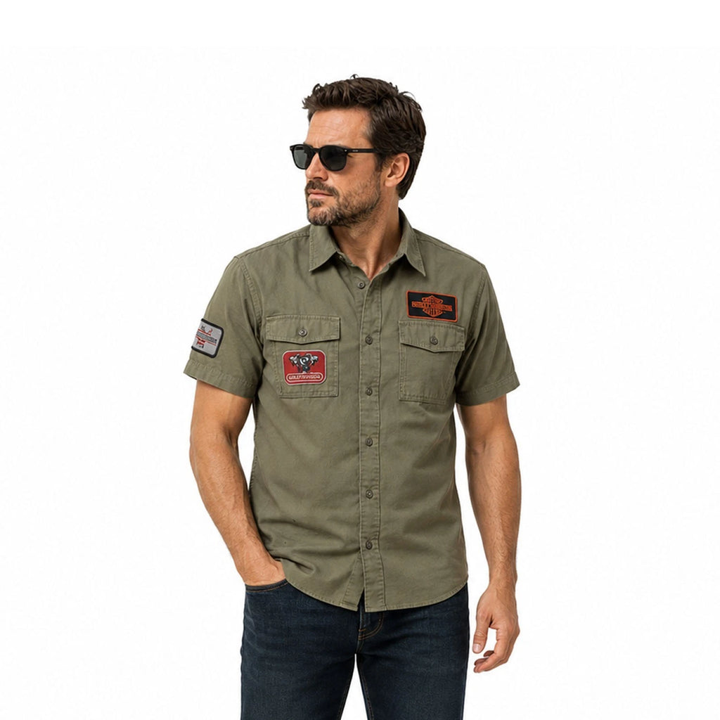 HD Brand Men's Mechanics Green Shirt V-Twin Equipped Solid S/S (S72)