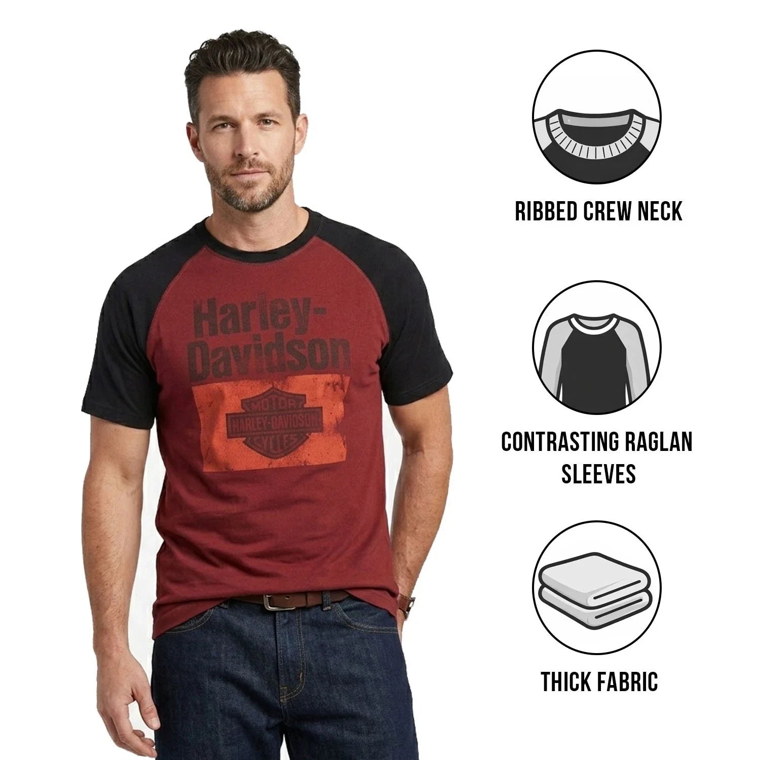 HD Branded  Men's T-Shirt Colorblock Raglan Sleeve Graphic Tee (S116)