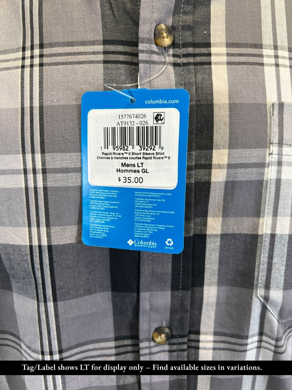 Columbia Men's Flint Grey Multi Plaid Rapid Rivers II S/S Shirt (026)