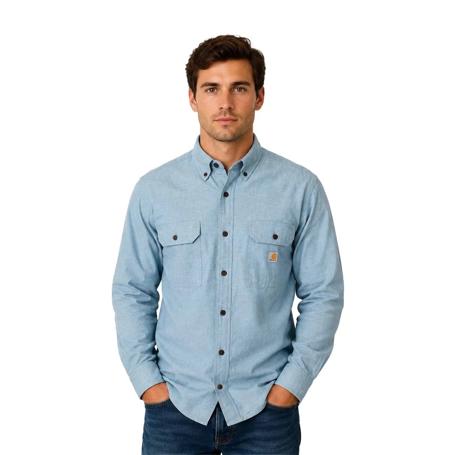 Carhartt Men's Blue Chambray Shirt Loose Fit Midweight L/S (350)