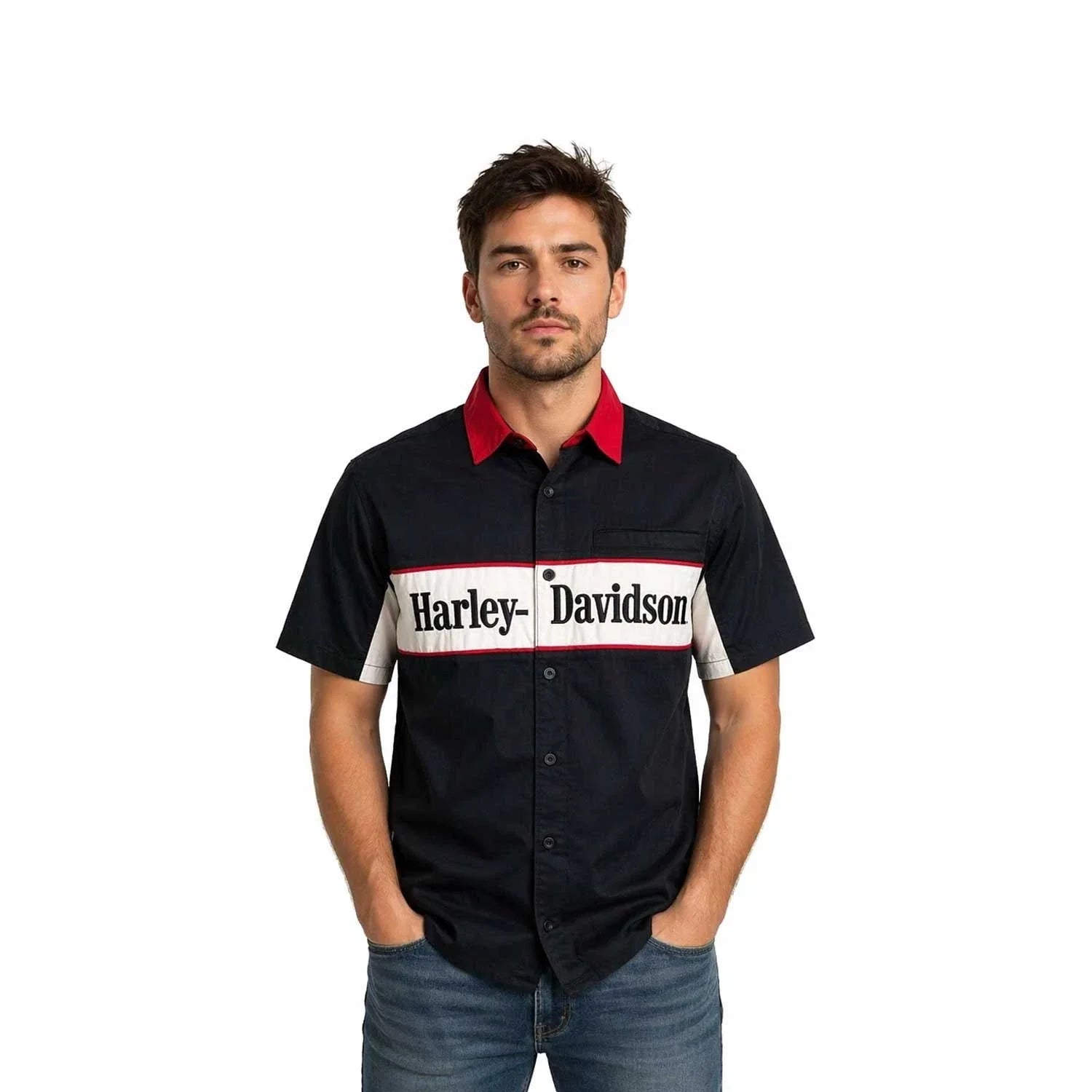 HD Branded  Men's Black Shirt Garage Mechanic Welt Pocket S/S (351)