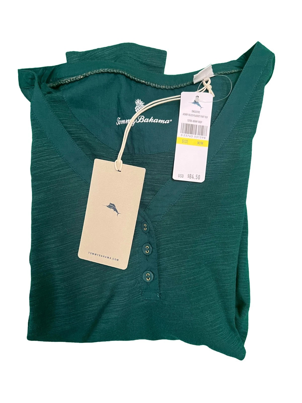 Tommy Bahama Women's Briny Deep Stretch Cotton Slub Henley Top (S09)