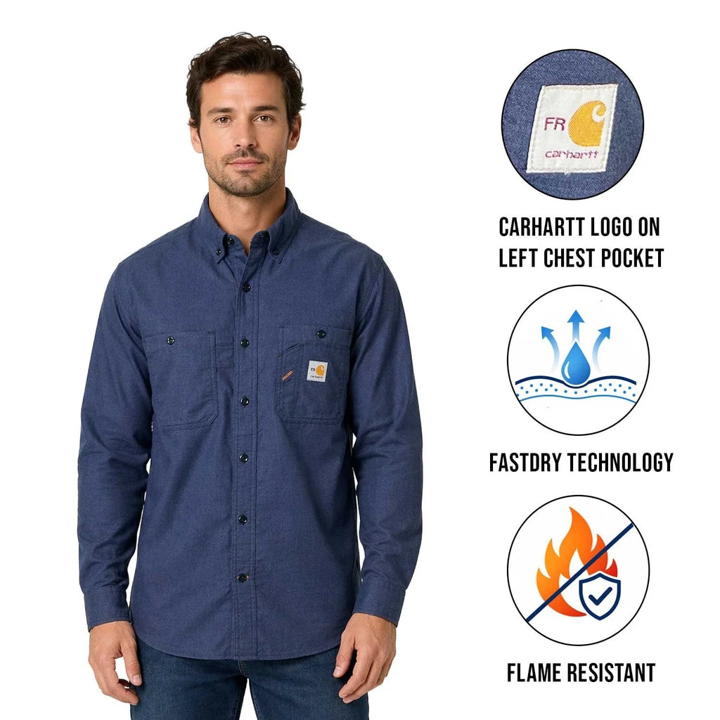 Carhartt FR Men's Navy Shirt Flame Resistant Long Sleeve Lightweight (S02)