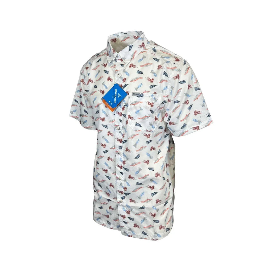 Columbia Men's White Fly Pride Shirt PFG Super Slack Tide Camp S/S (111)