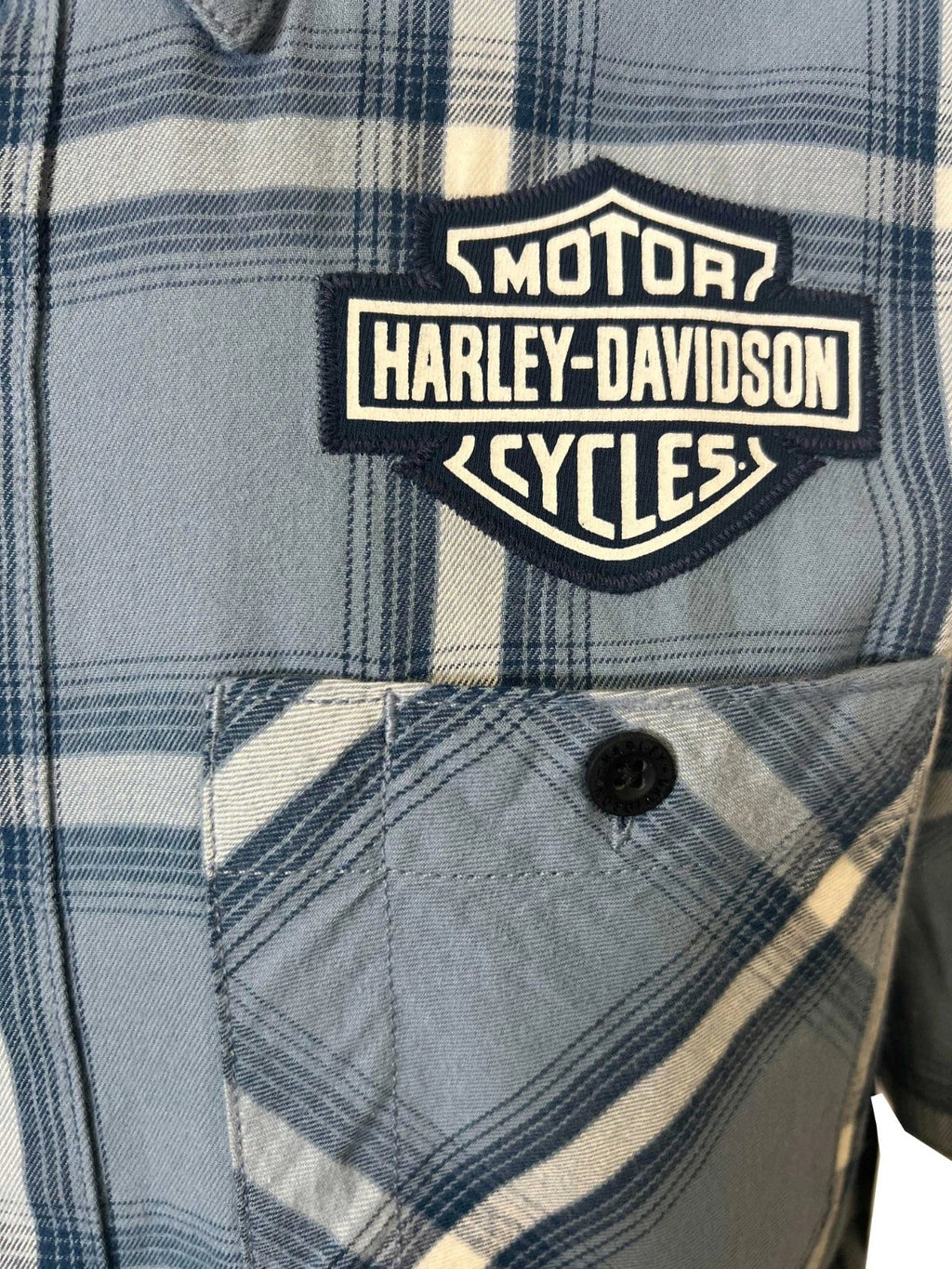 HD Branded  Men's Blue Plaid Shirt Bar & Shield Staple Short Sleeve (342)