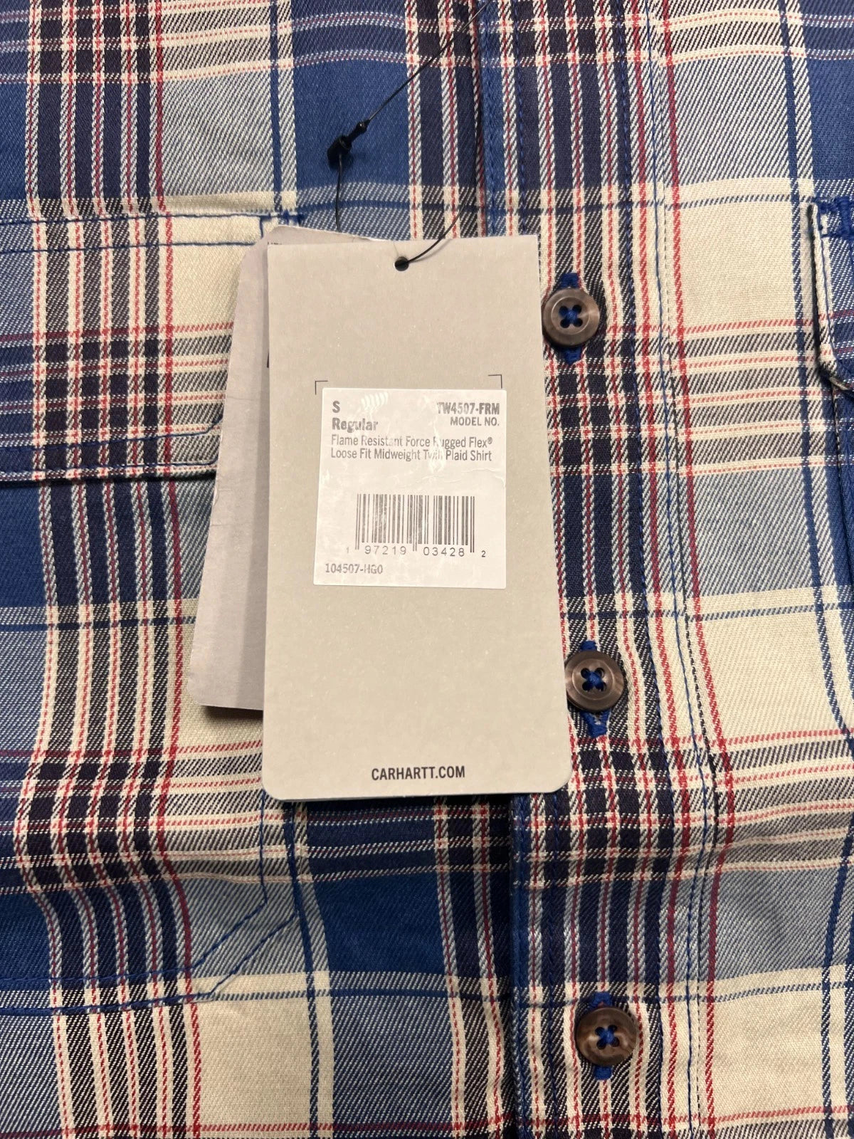 Carhartt FR Men’s Blue & White Plaid Shirt Rugged Flex Workwear L/S CAT 2 (S373)