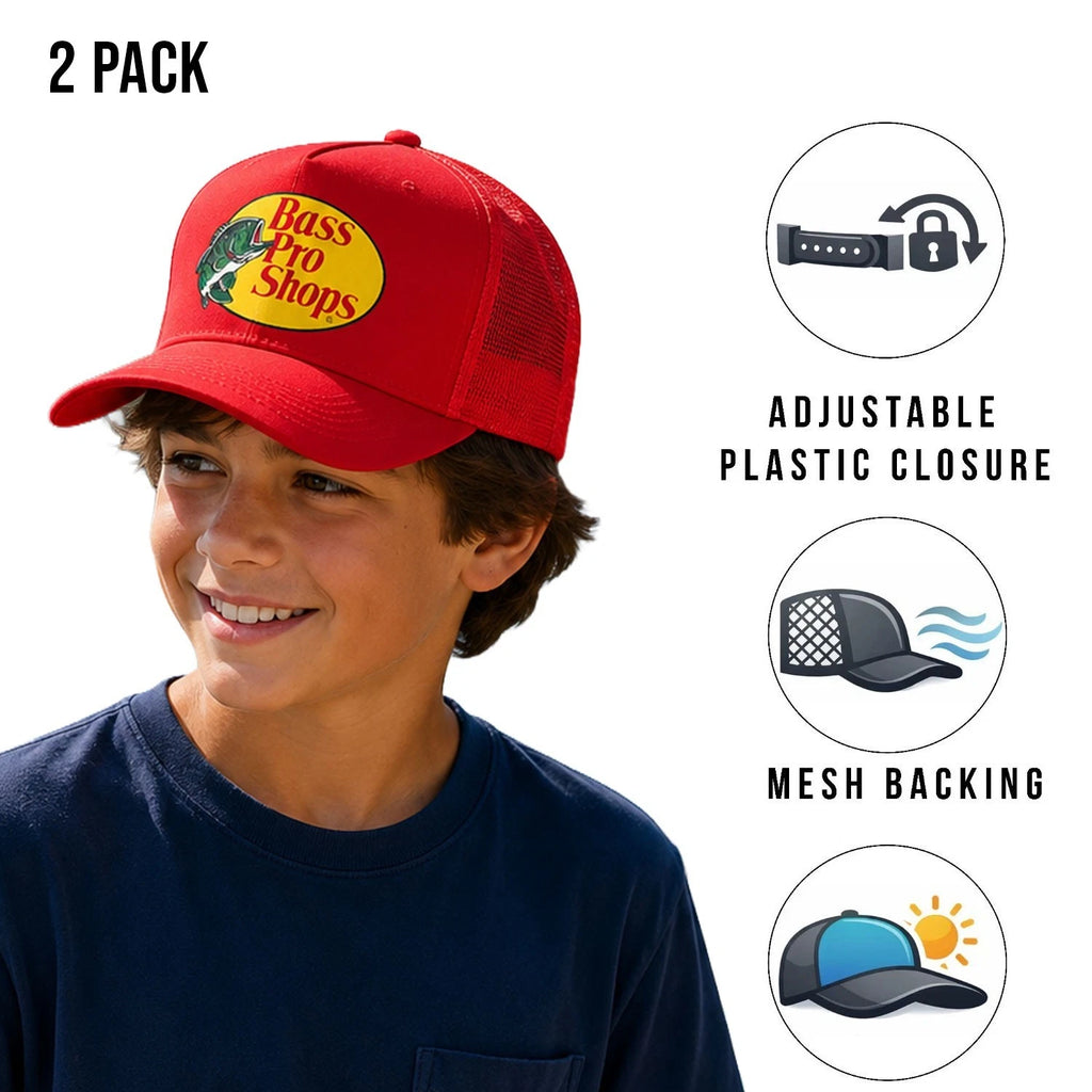 Bass Pro Shops Cap Scarlet Snapback Outdoor Youth's Trucker Hat- 2 Pack (S19)