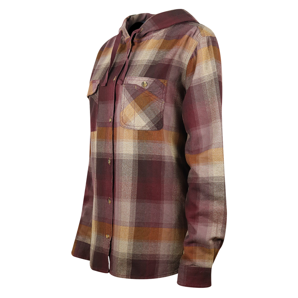 Carhartt Women's Wine Gold Cream Plaid Hooded L/S Woven Shirt