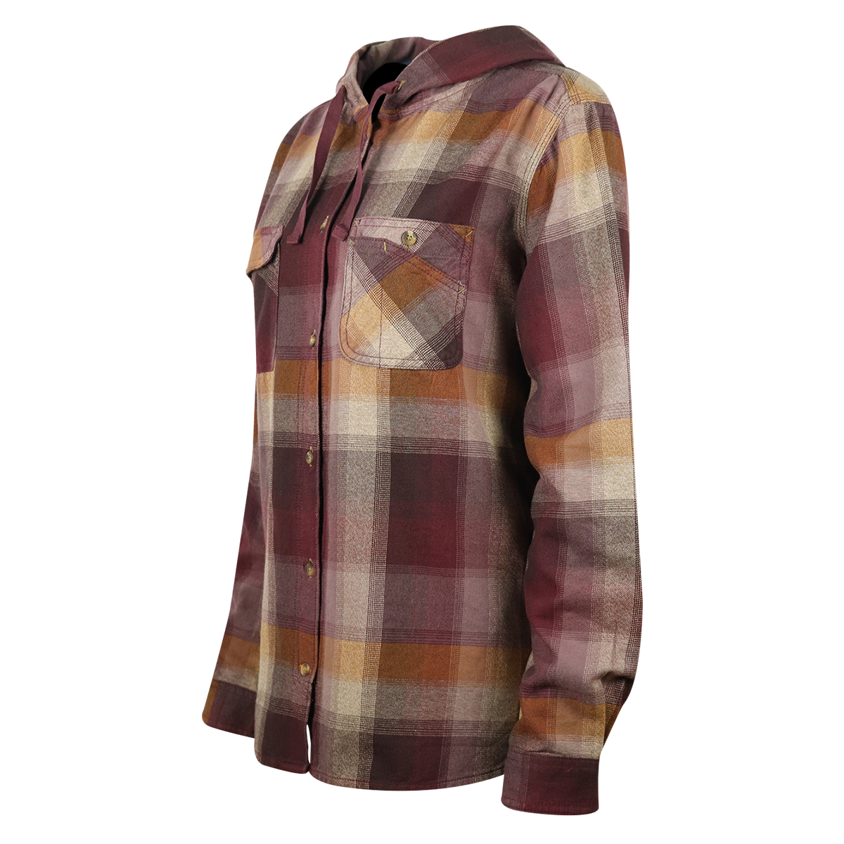Carhartt Women's Wine Gold Cream Plaid Hooded L/S Woven Shirt