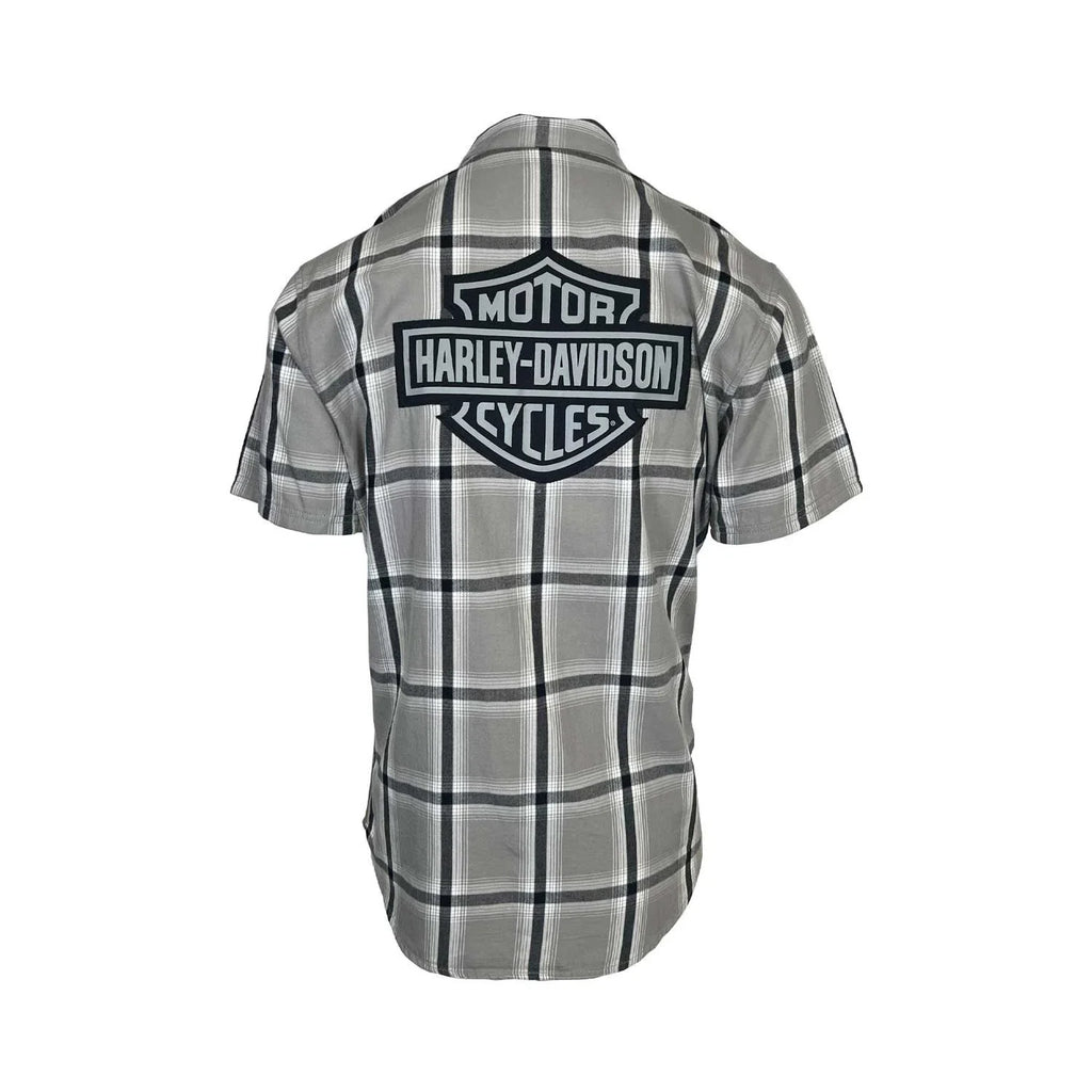 HD Branded  Men's Ghost Gray Plaid Shirt Bar & Shield Staple S/S (343)