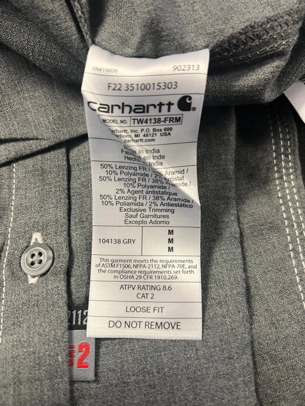 Carhartt FR Men's Grey Shirt Flame Resistant Long Sleeve Lightweight (S01)