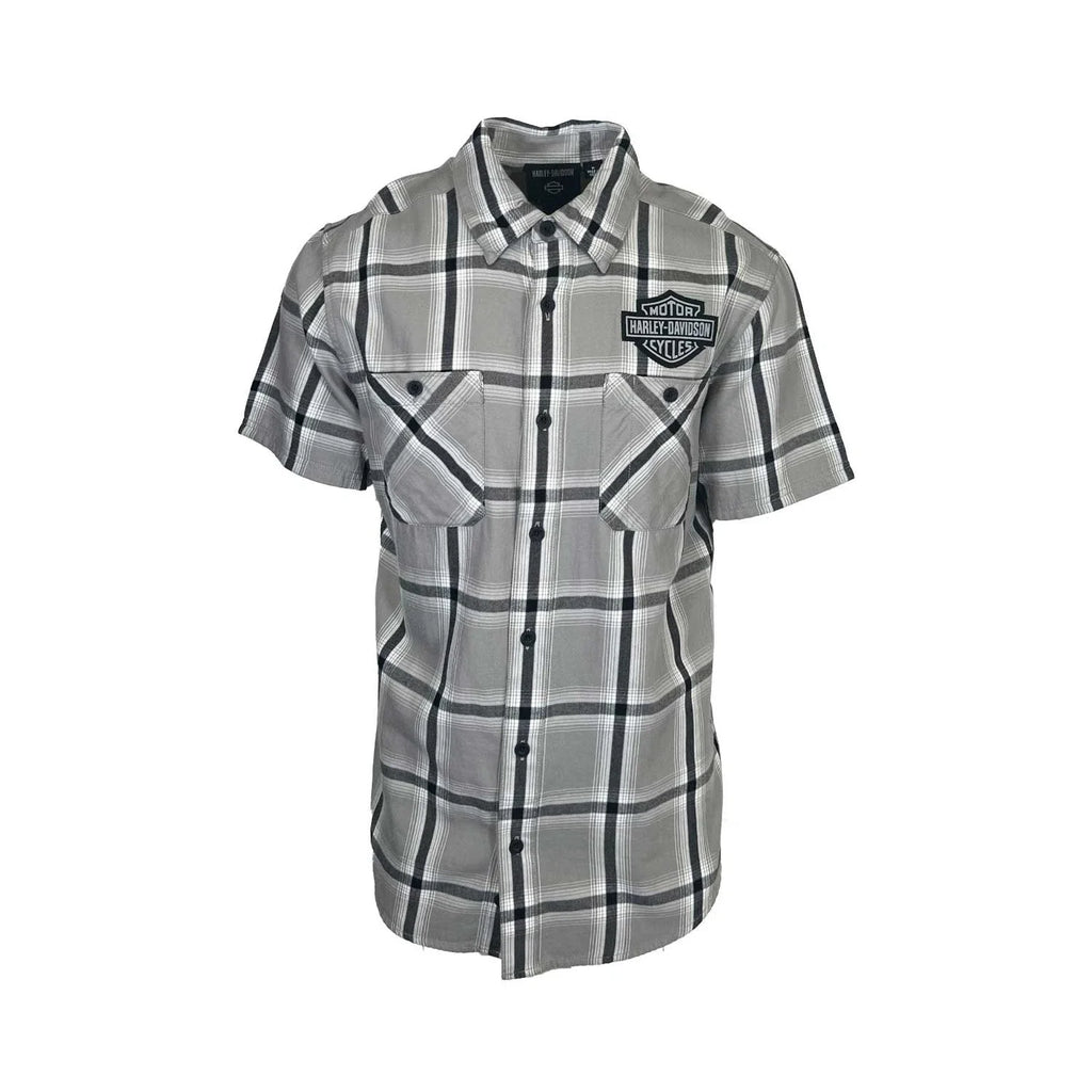 HD Branded  Men's Ghost Gray Plaid Shirt Bar & Shield Staple S/S (343)