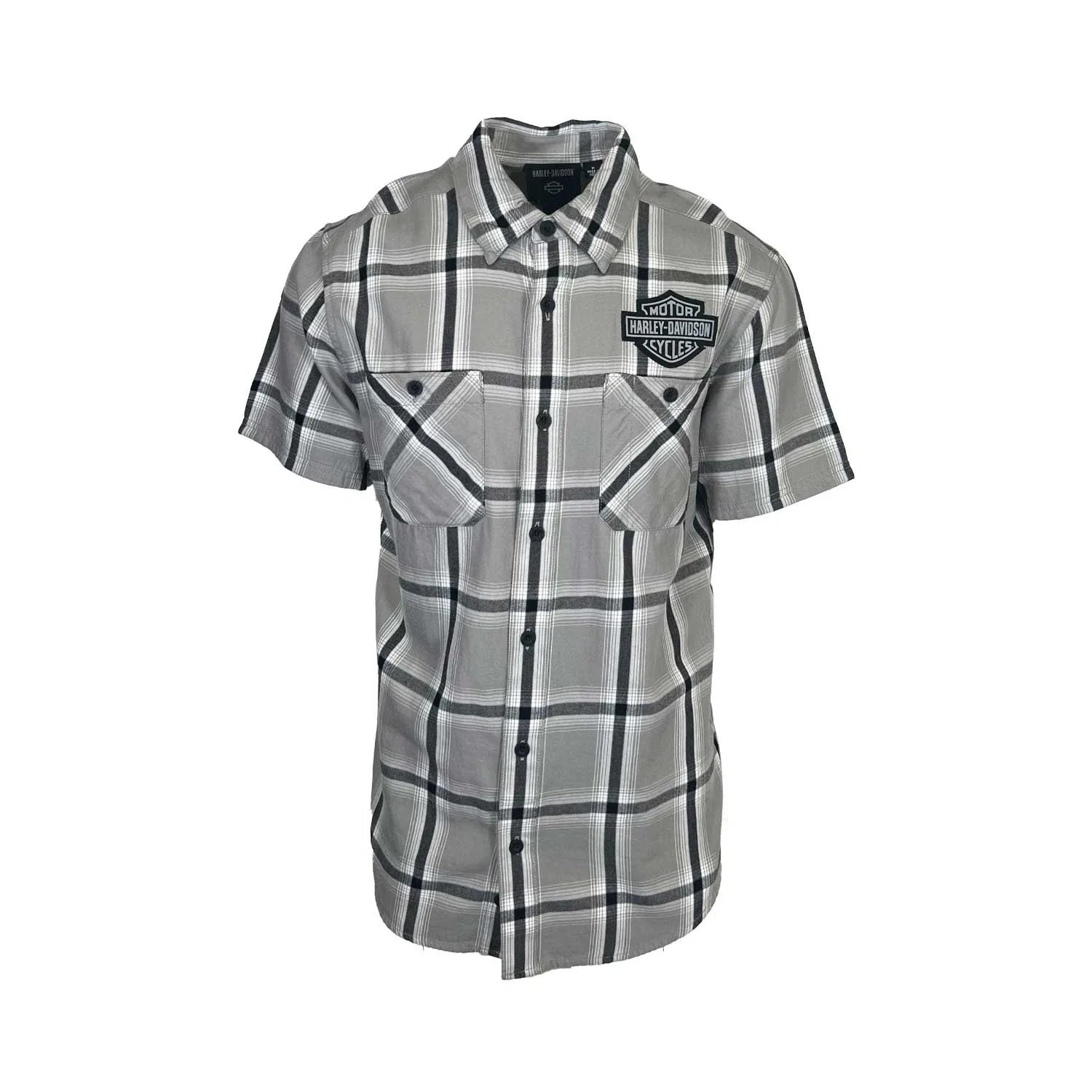 HD Branded  Men's Ghost Gray Plaid Shirt Bar & Shield Staple S/S (343)