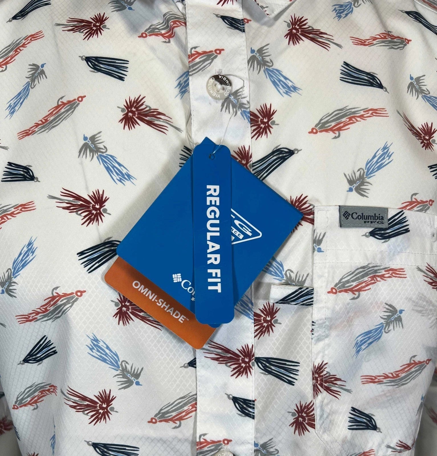 Columbia Men's White Fly Pride Shirt PFG Super Slack Tide Camp S/S (111)
