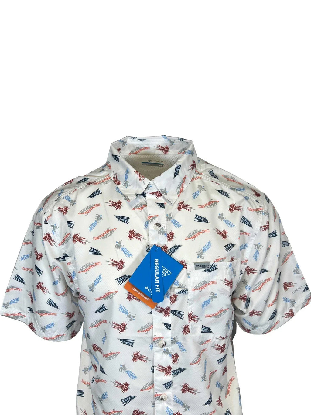 Columbia Men's White Fly Pride Shirt PFG Super Slack Tide Camp S/S (111)