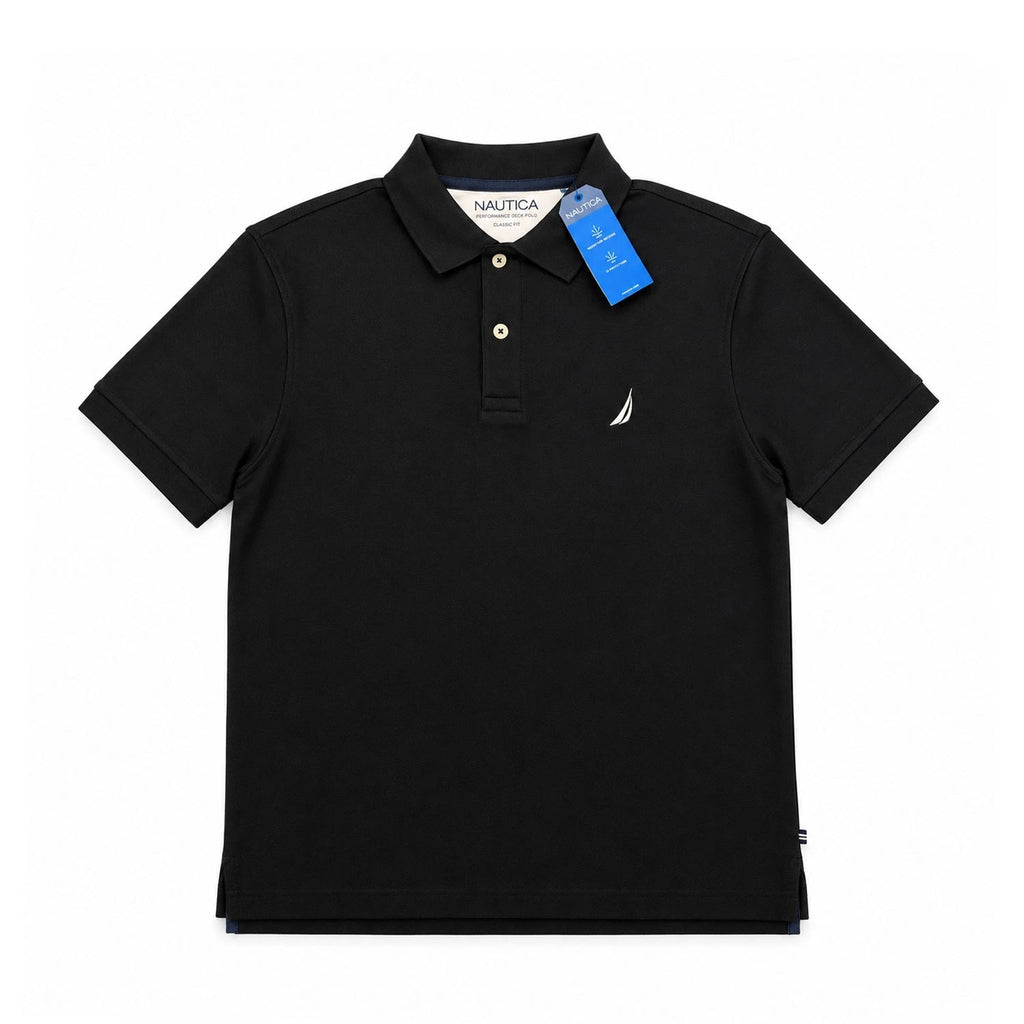 Nautica Men's True Black T-Shirt - Solid Deck Polo Tee S/S (S19)