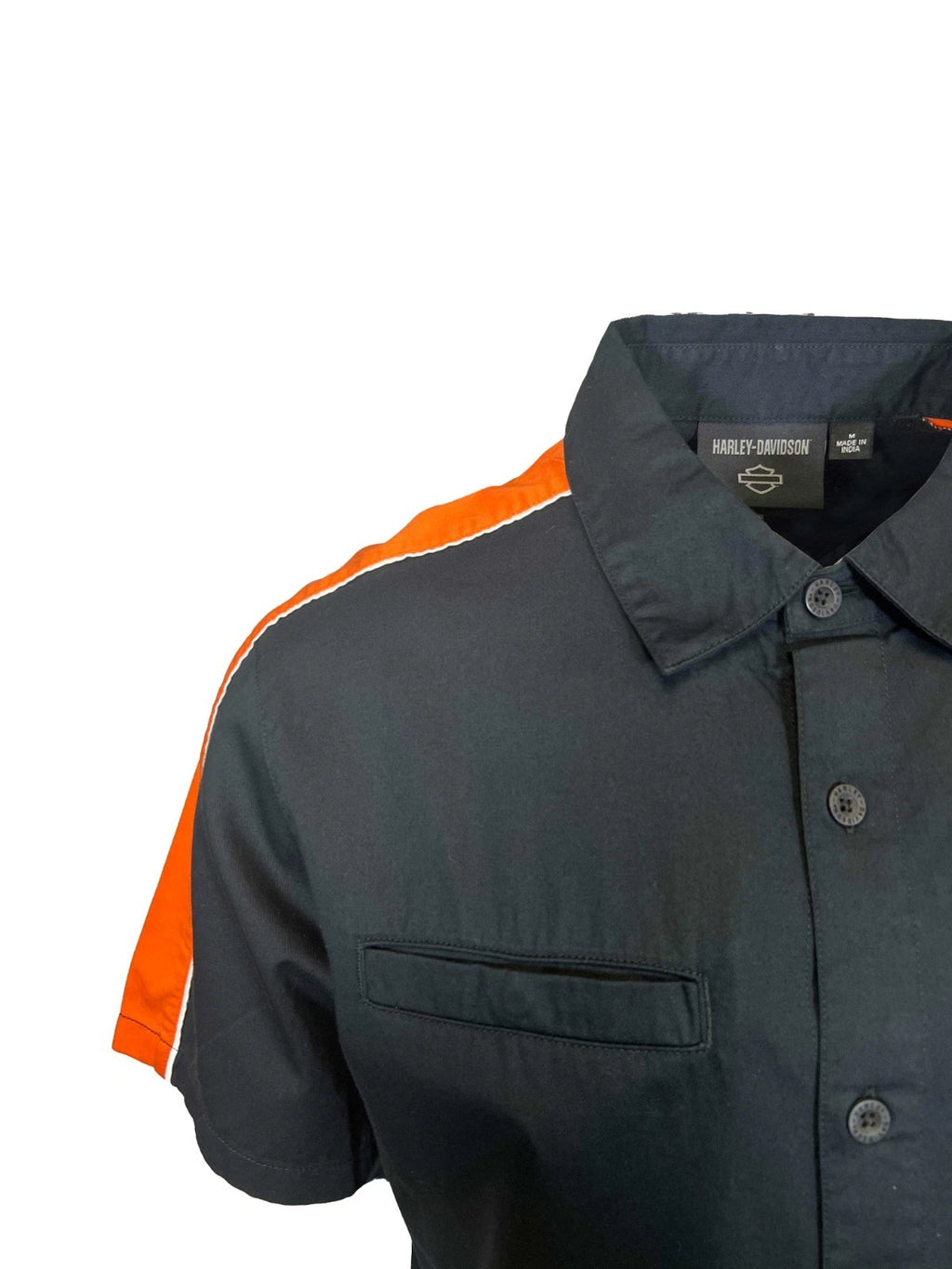 HD Brand Men's Black Shirt Orange Stacked Bar & Shield Colorblock (S350)