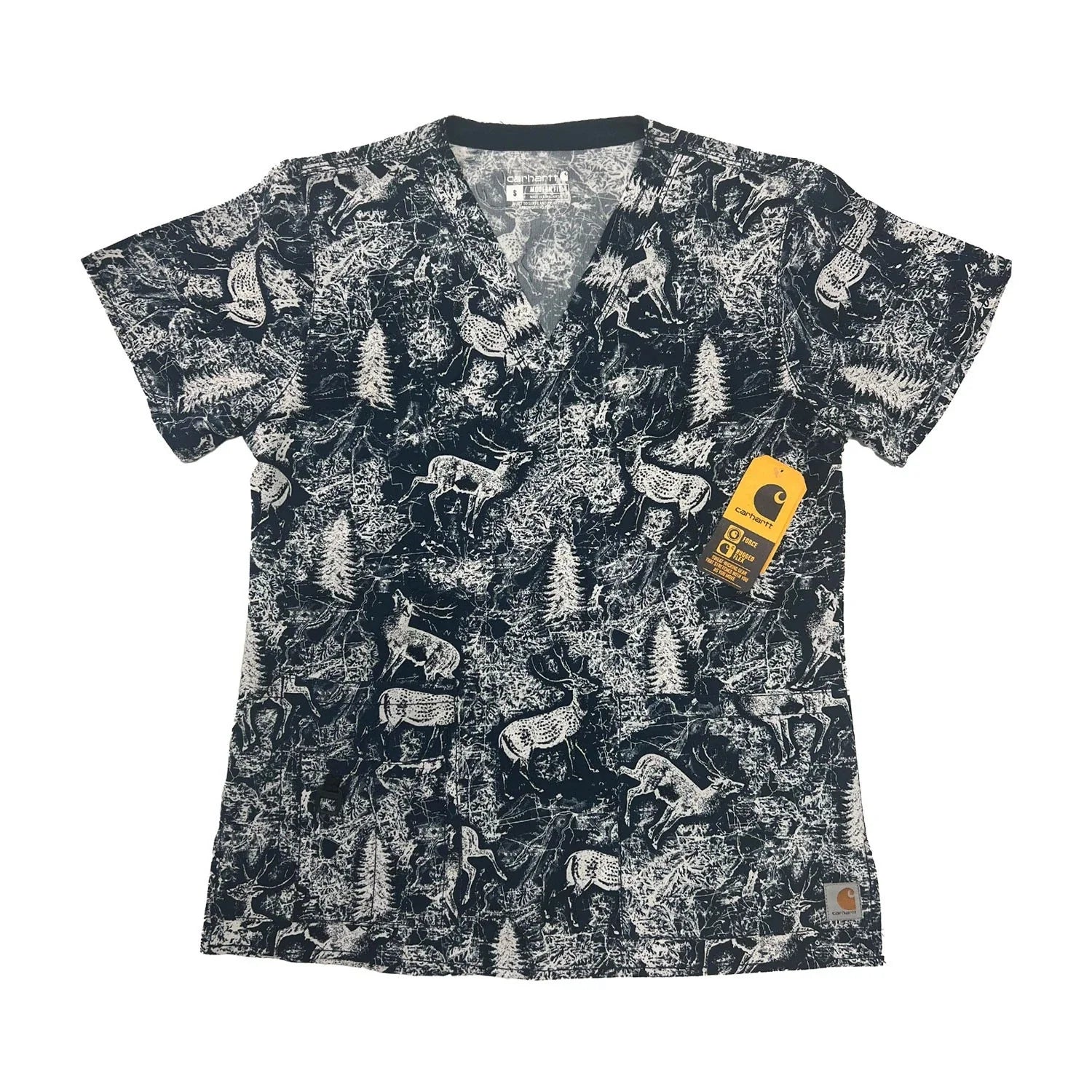 Carhartt Women's Scrub Force Pocket Rugged Flex V-Neck Print Top D Ring (M03)