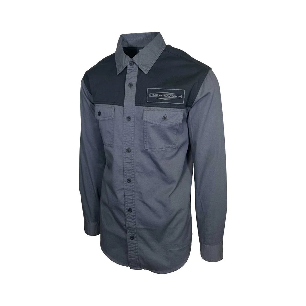 HD Branded Men's Black & Ombre Blue Shirt Stacked Bar & Shield L/S (352)