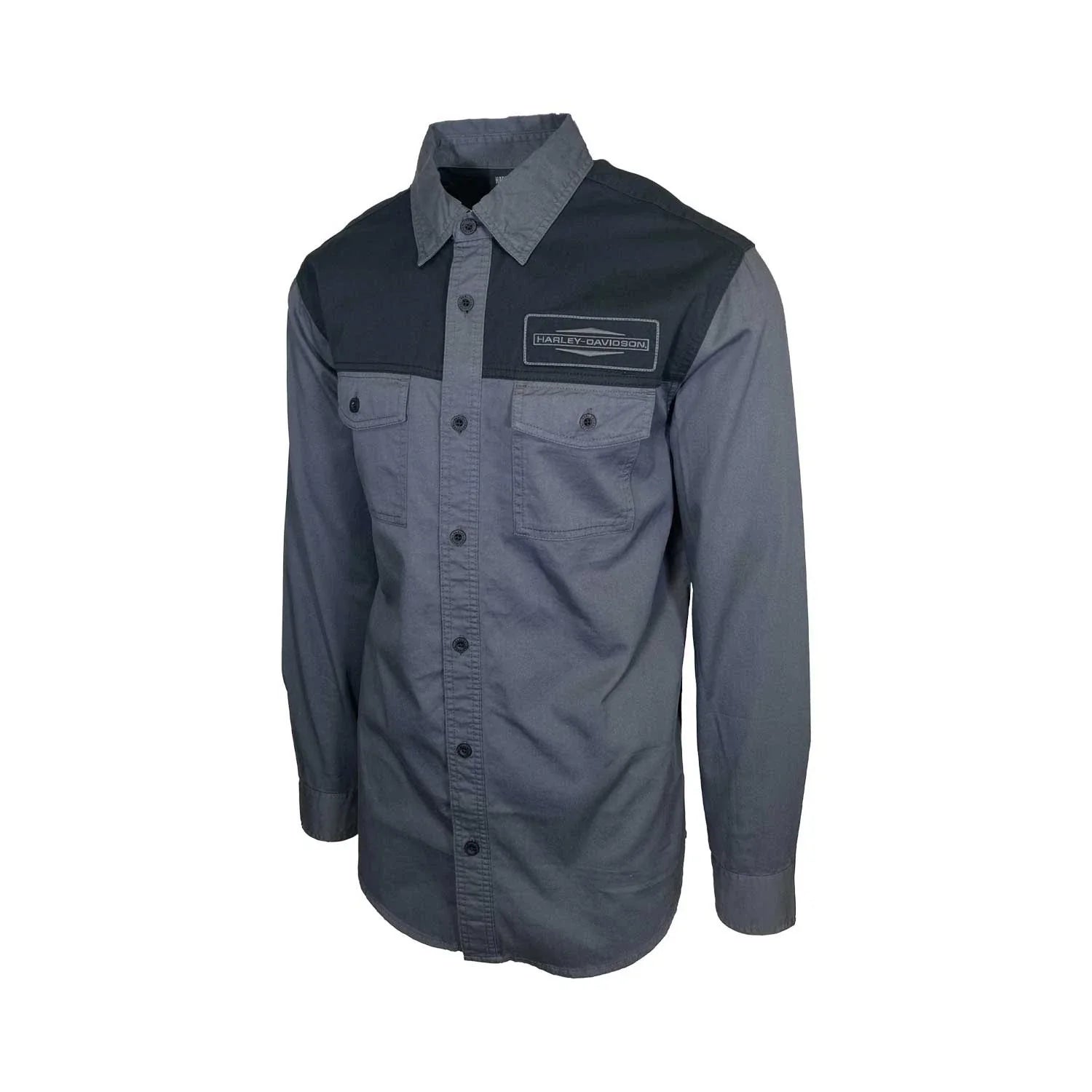 HD Branded Men's Black & Ombre Blue Shirt Stacked Bar & Shield L/S (352)