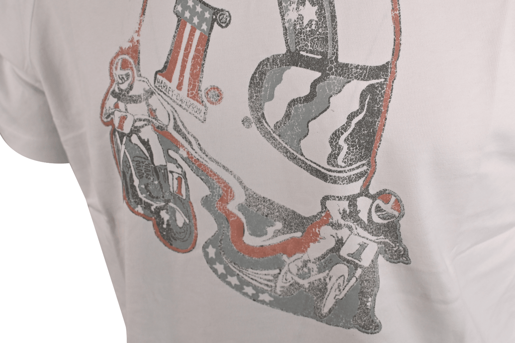 HD Branded Men's T-Shirt White Motorcycle Helmet Short Sleeve (S50)