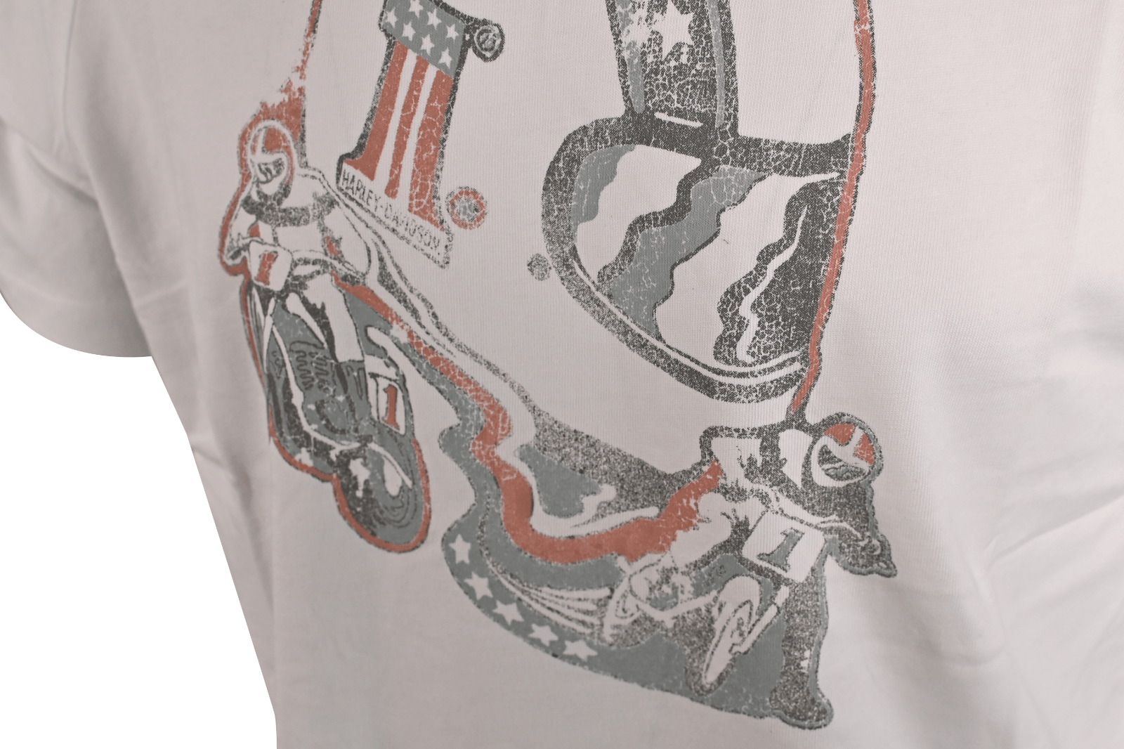 HD Branded Men's T-Shirt White Motorcycle Helmet Short Sleeve (S50)