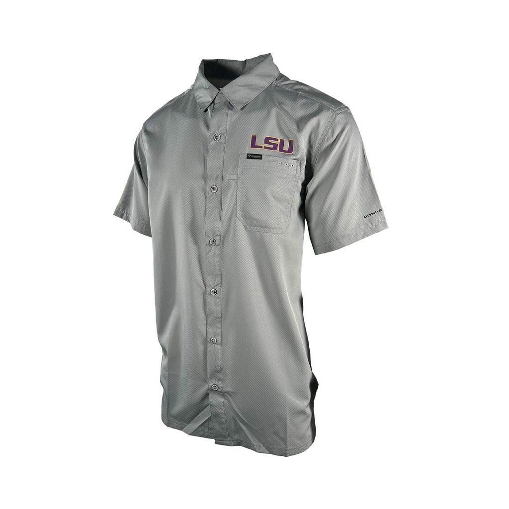 Columbia Men's Gray Shirt LSU Tigers PFG Slack Tide Omni-Shade Camp (334)