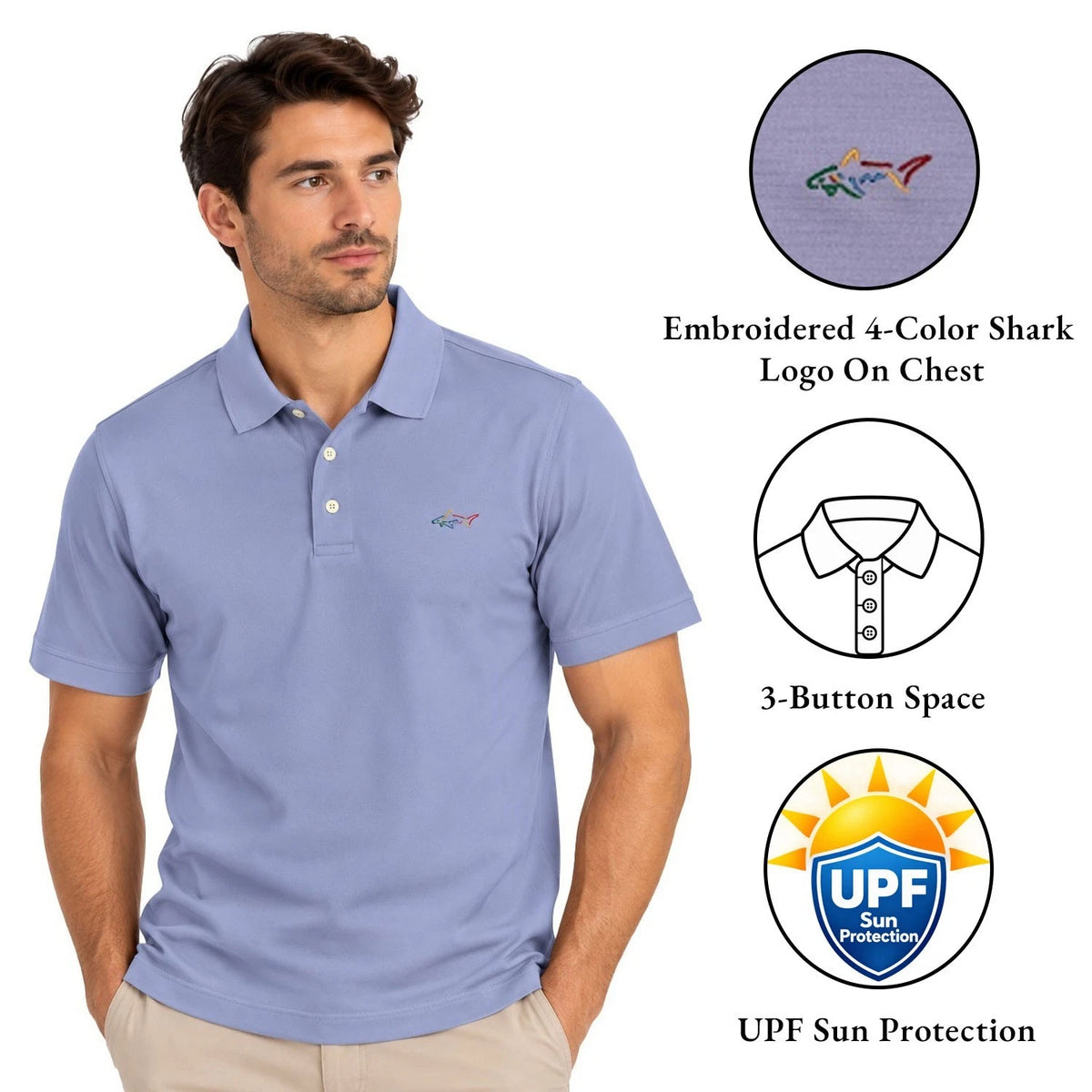 Greg Norman Men's Purple T-Shirt Polo Play Dry UPF Performance Fabric S/S (S18)