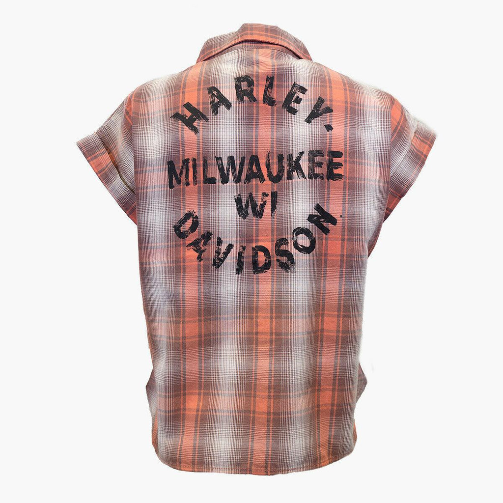 HD Branded Women's Red Orange Ombre Plaid S/S Woven Shirt Vest (S03)